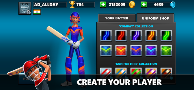 Select Your Bat And Players in Stick Cricket Live 